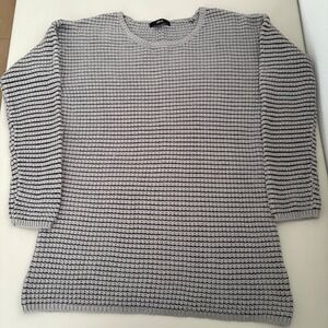 Ellos Grey Black Stripe Waffle Knit Crew Neck Sweater Size S Cozy Warm